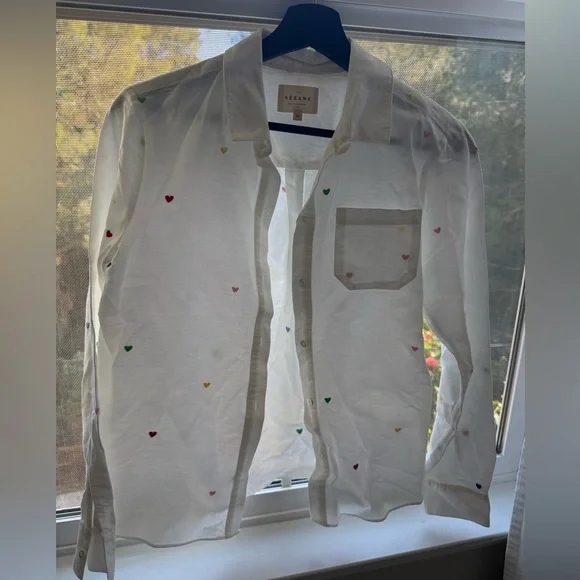 Sezane Tomboy Shirt Embroidered Hearts - Size 2 - Picture 2 of 9
